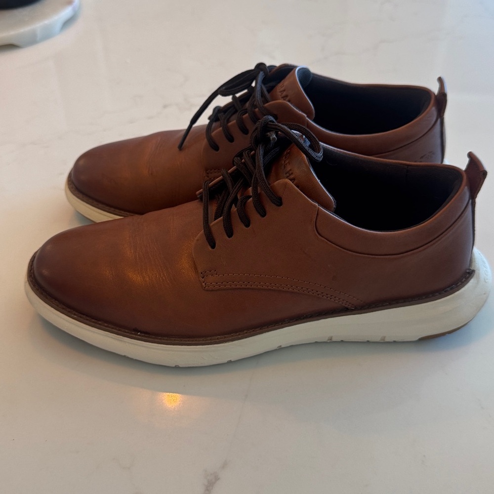 Cole Haan Tan Leather Sneakers with Black Laces - Picture 4 of 7
